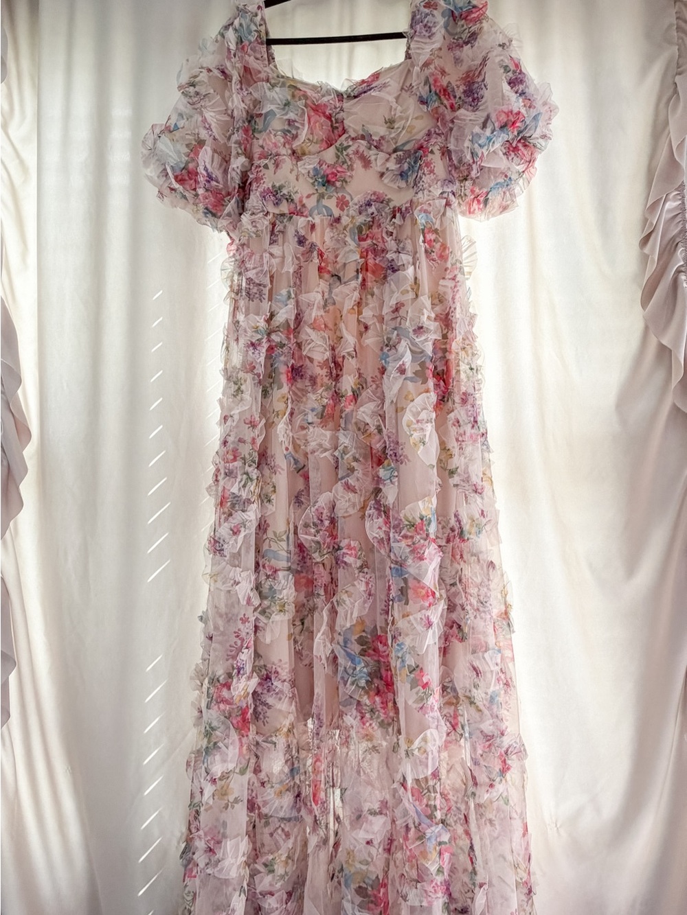 Blush Pink Floral Ruffled Maxi Dress